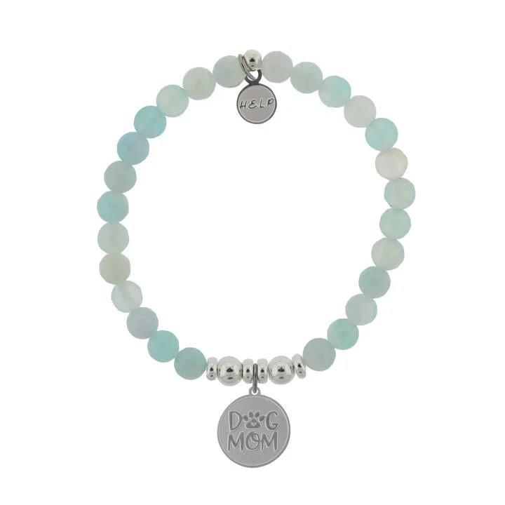 Silver Dog Mom Light Blue Agate Stone Bracelet