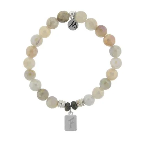 Silver F Initially Your's Moonstone Stone Bracelet