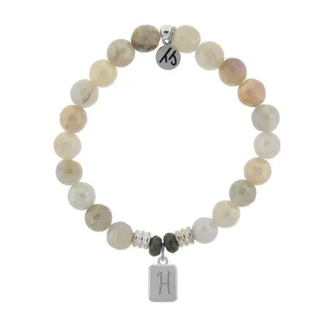 Silver H Initially Your's Moonstone Stone Bracelet