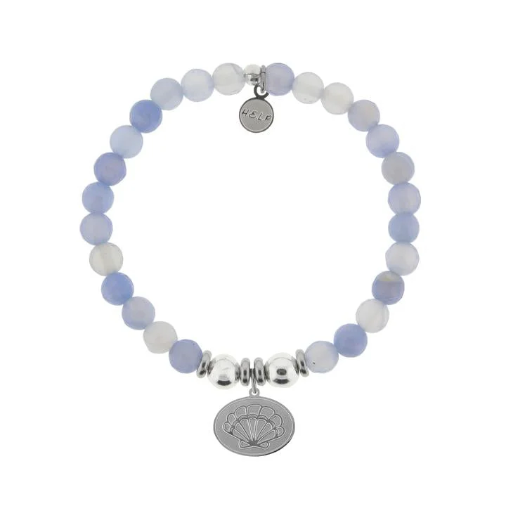 Silver Seashell Sky Blue Agate Stone Bracelet