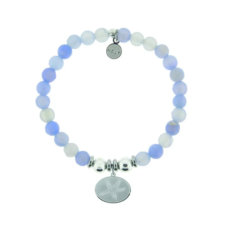 Silver Starfish Sky Blue Agate Stone Bracelet