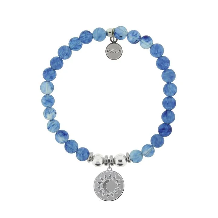 Silver Sun and Moon Blueberry Quartz Stone Bracelet