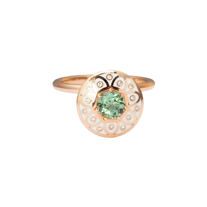 Tourmaline and Diamond Ring - Ivory Enamel