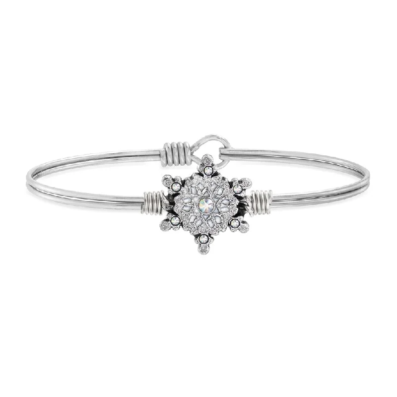 Sparkling Snowflake Silver Bangle Bracelet