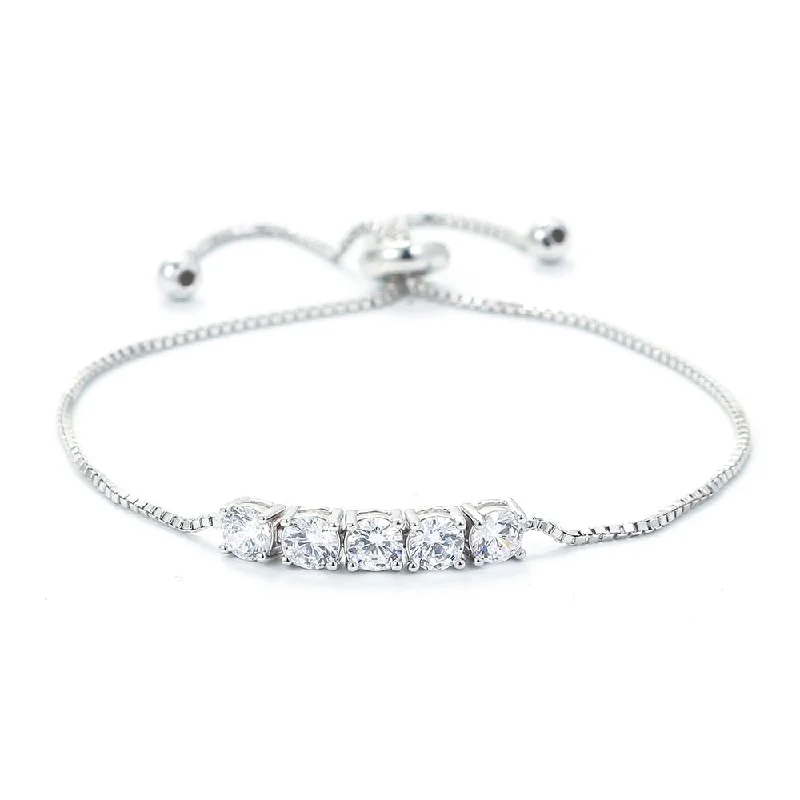 Sterling Silver 5-Stone Diamondette Adjustable Bolo Bracelet