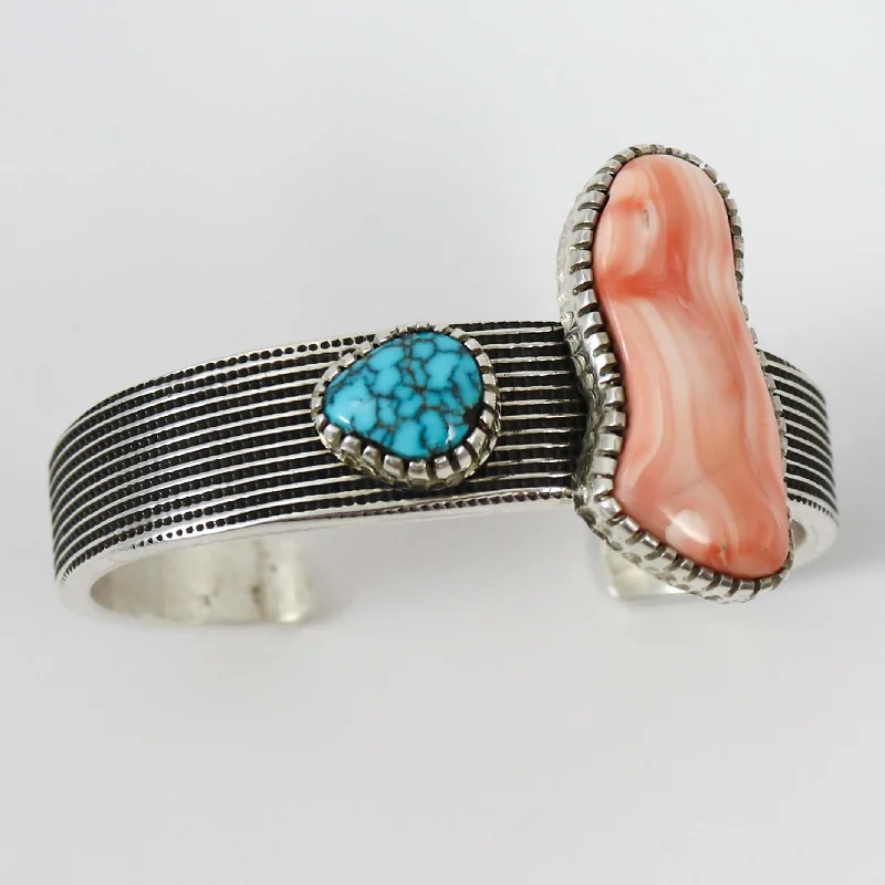 Turquoise and Coral Cuff