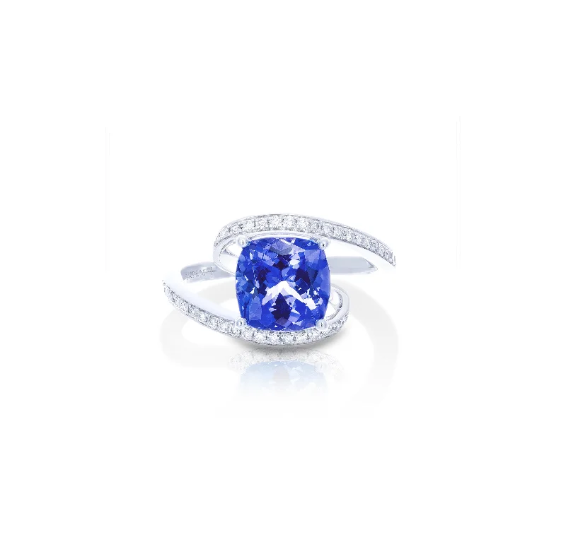 Sabel Collection White Gold Tanzanite and Diamond Swirl Ring