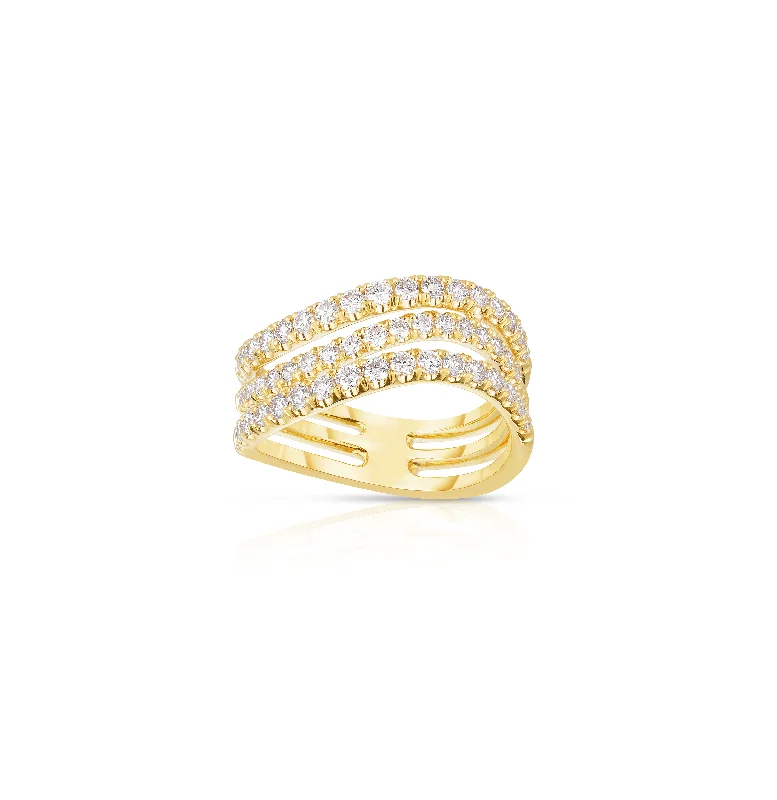 Sabel Collection Yellow Gold 3 Row Diamond Wavy Ring