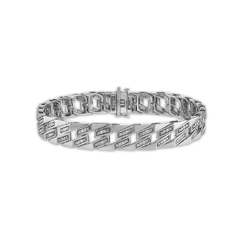 1 CTW Diamond Fashion 8.5-inch Bracelet in Rhodium Plated Sterling Silver