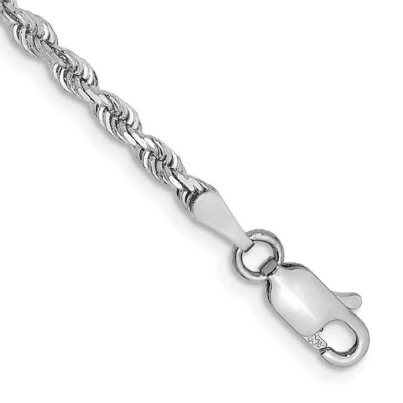 10KT White Gold 8-inch 2.75MM Diamond-cut Rope Bracelet