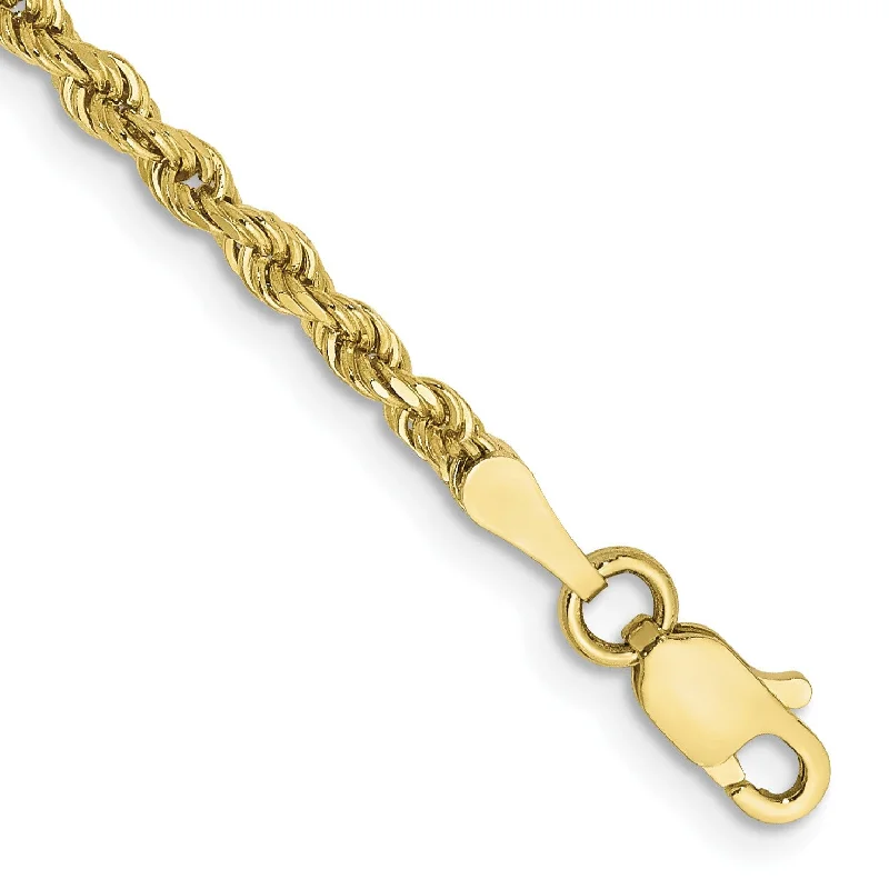 10KT Yellow Gold 8-inch 2.5MM Lobster Clasp Diamond-cut Rope Bracelet