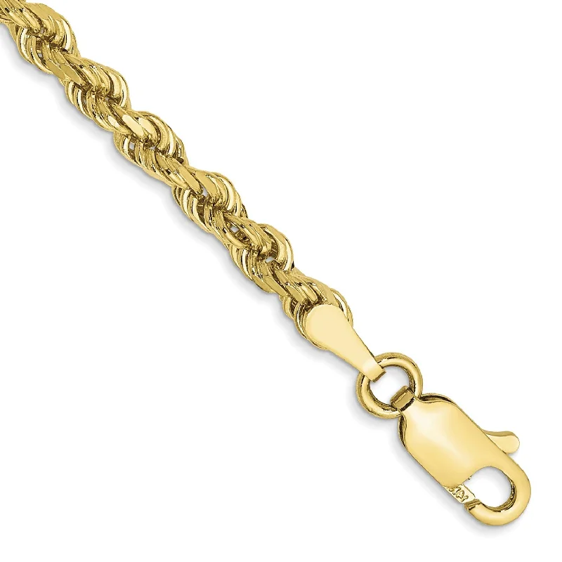 10KT Yellow Gold 8-inch 3.2MM Lobster Clasp Diamond-cut Rope Bracelet