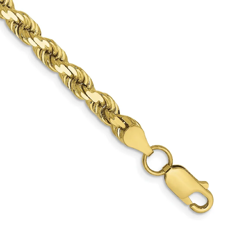 10KT Yellow Gold 8-inch 5MM Lobster Clasp Diamond-cut Rope Bracelet