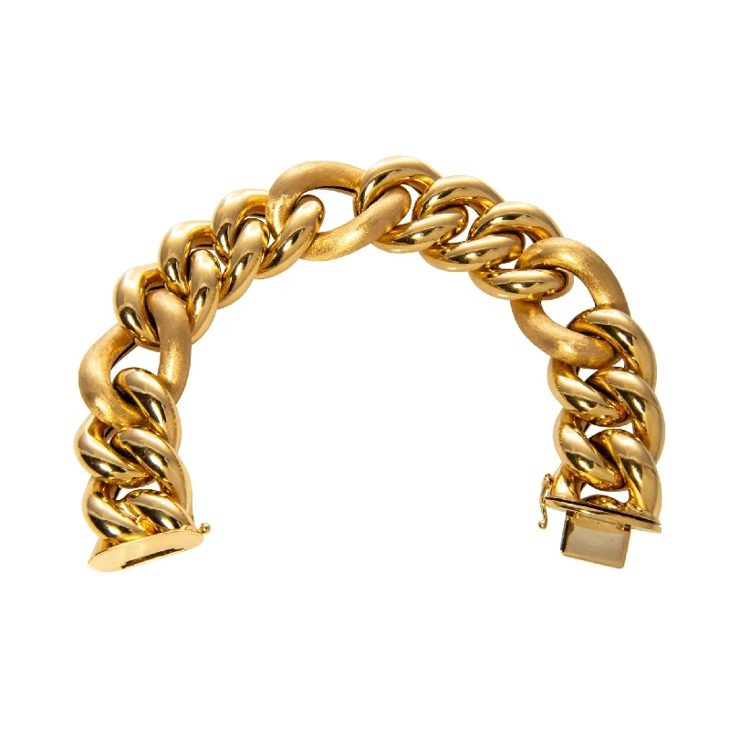 18K Yellow Gold Italian Mixed Satin & Polished Finish Link Bracelet