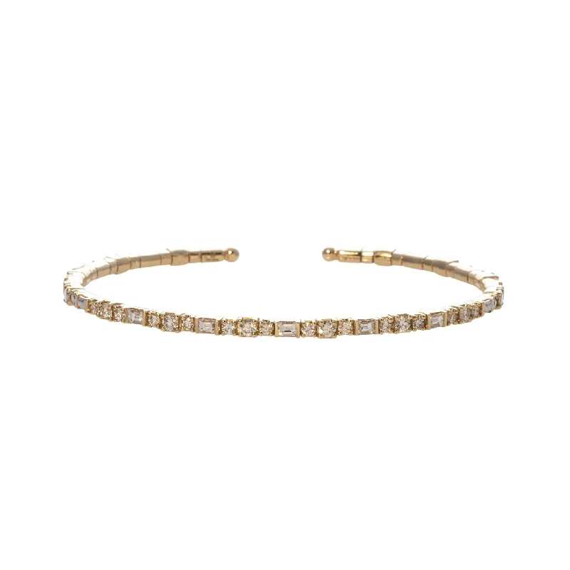 1ct Diamond 14K Yellow Gold Flexible Cuff Bangle