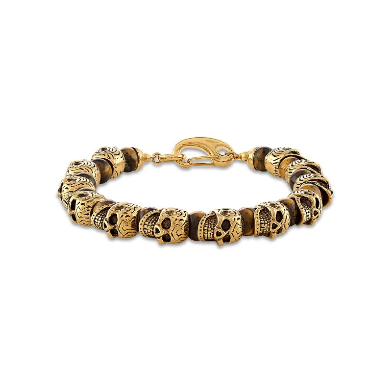 8MM Round Tiger Eye Beaded Bracelet in Stainless Steel