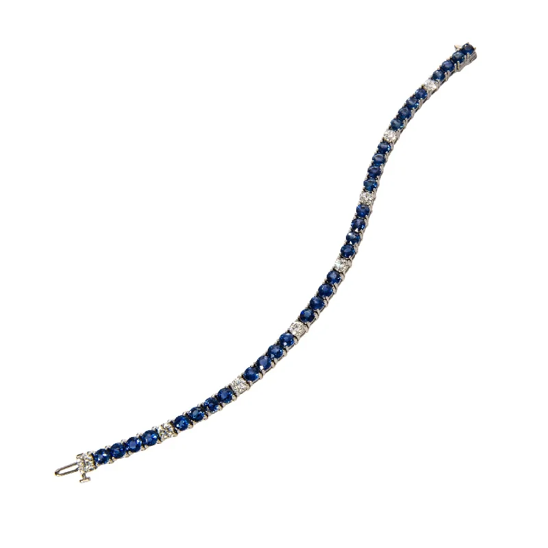 Blue Sapphire & Diamond 18K White Gold Tennis Bracelet