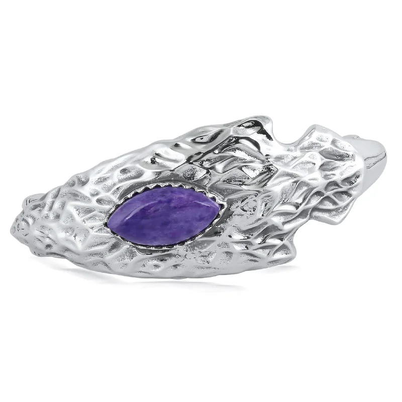 EXCLUSIVELY OURS! Sterling Silver Charoite Fritz Casuse Arrowhead Cuff Bracelet, Sizes Small to Large