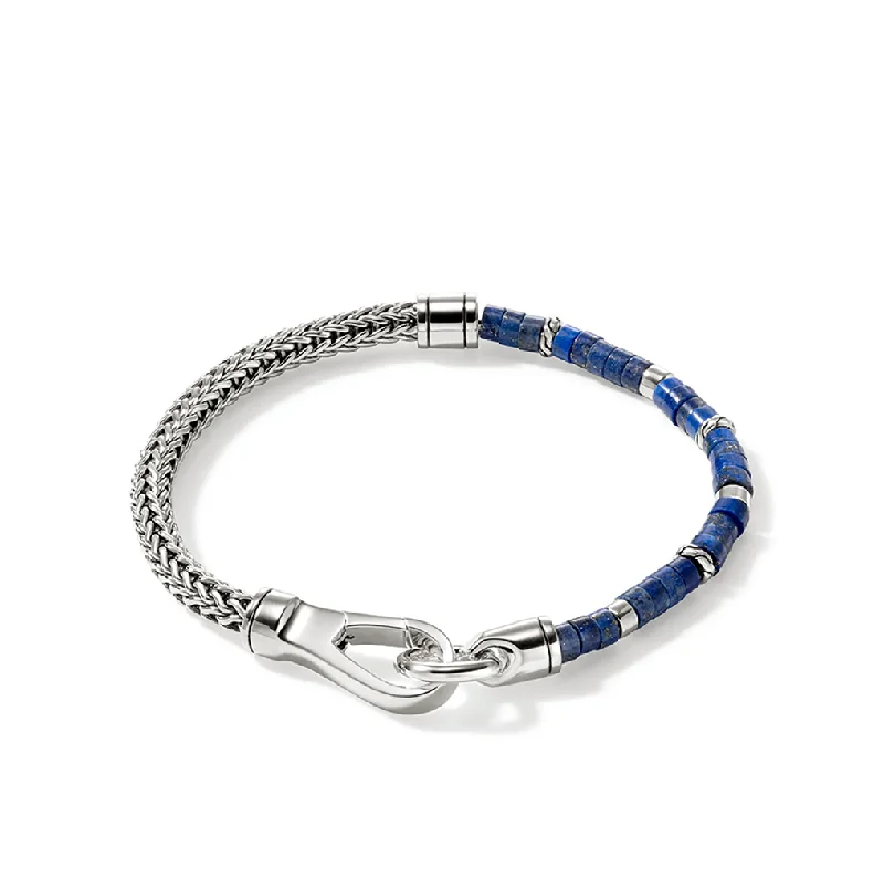 John Hardy Heishi Sterling Silver Chain Bracelet with Lapis Lazuli Beads