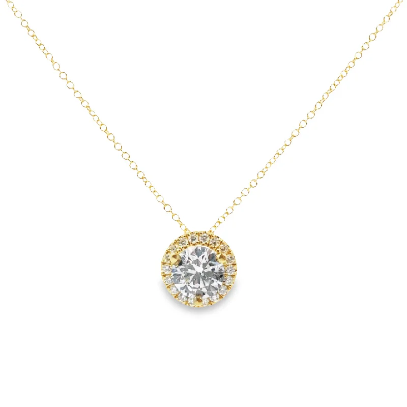 Lab Grown Yellow Gold Diamond Halo Pendant