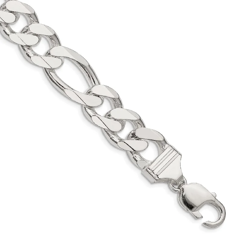 Sterling Silver 10-inch 13.5MM Figaro Bracelet