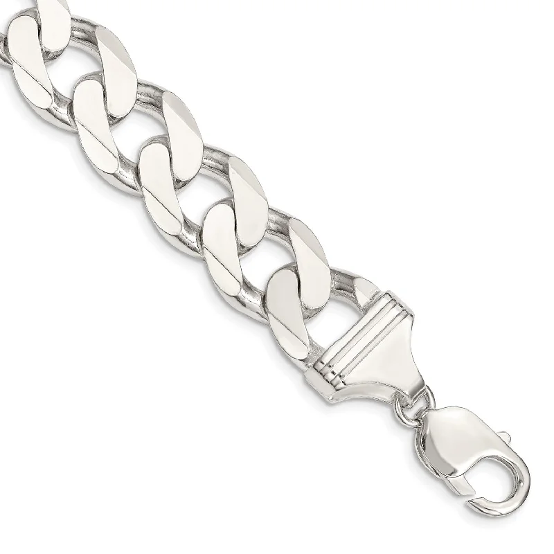 Sterling Silver 8-inch 15MM Lobster Clasp Curb Bracelet