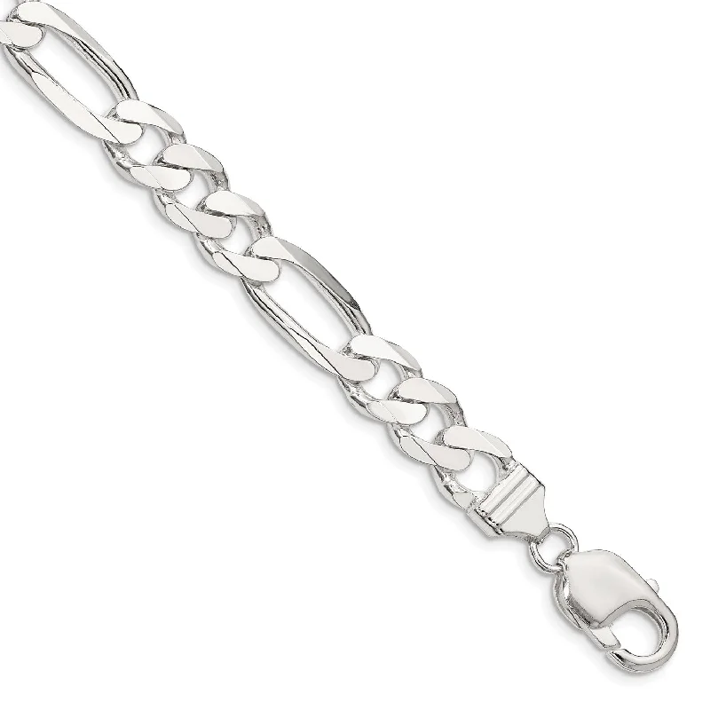 Sterling Silver 8-inch 9MM Lobster Clasp Figaro Bracelet