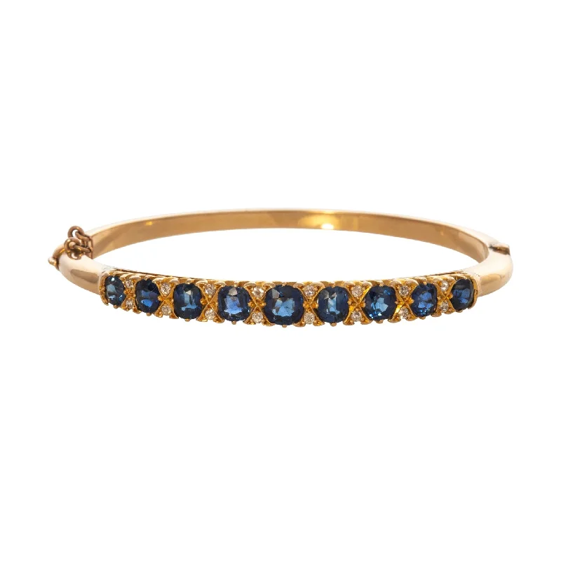 Victorian 4.0ct Sapphire & Diamond 15K Gold Bangle